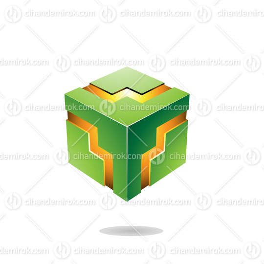 Green Bold Zigzag Cube Vector Illustration