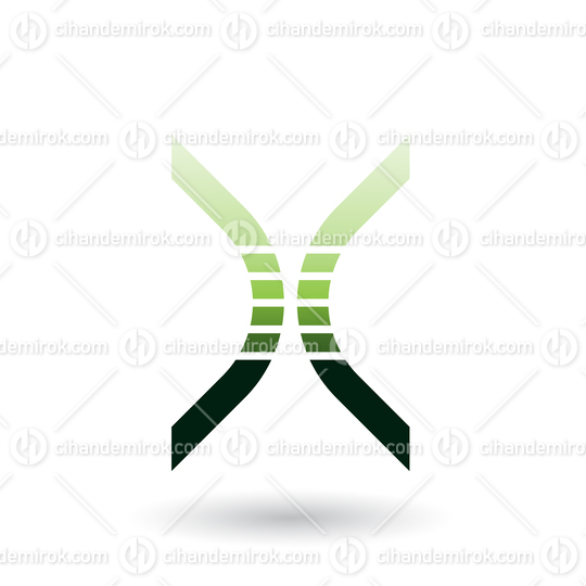 Green Bow Shaped Striped Icon for Letter X Vector Illustration