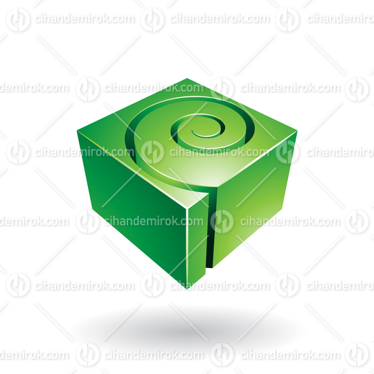 Green Cubical Shiny Shape with a Spiral Hole