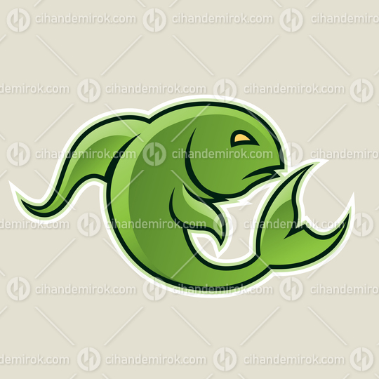 Green Curvy Fish or Pisces Icon Vector Illustration