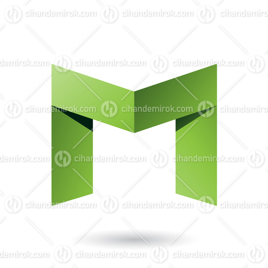 Green Folded Paper Letter M Vector Illustration