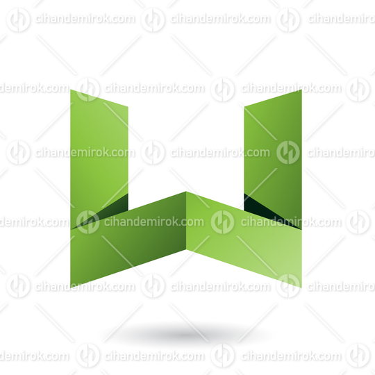 Green Folded Paper Letter W Vector Illustration