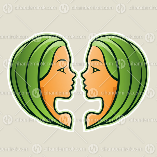 Green Gemini or Twins Icon Vector Illustration