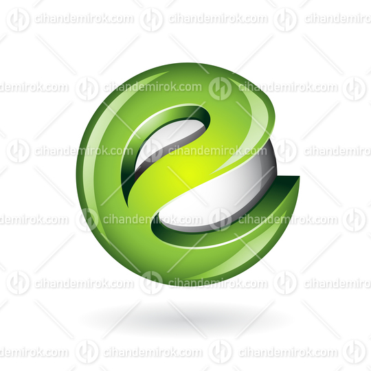 Green Glossy 3d Round Icon for Lowercase Letter E