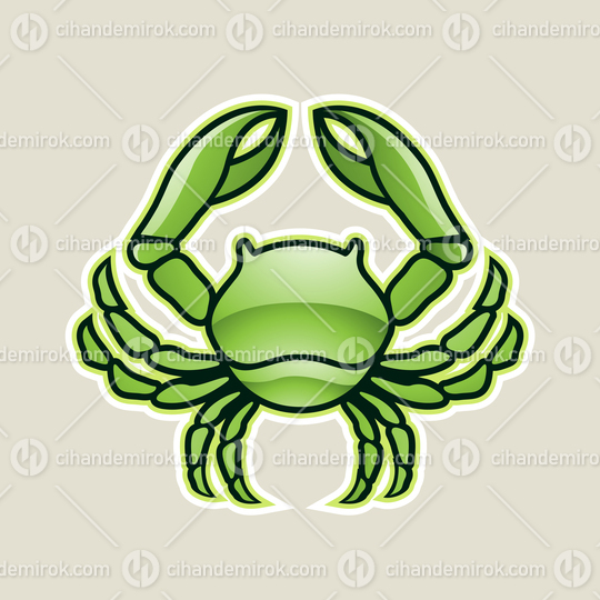 Green Glossy Crab or Cancer Icon Vector Illustration