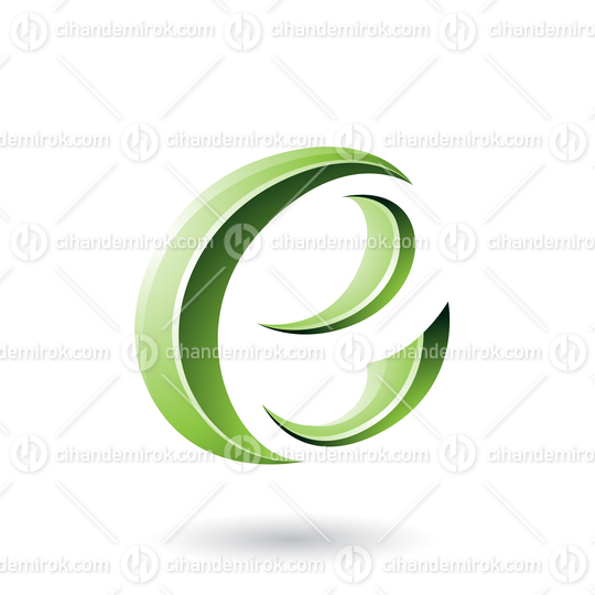 Green Glossy Crescent Shape Letter E Vector Illustration