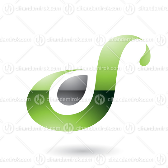 Green Glossy Curvy Fun Letter D or S Vector Illustration