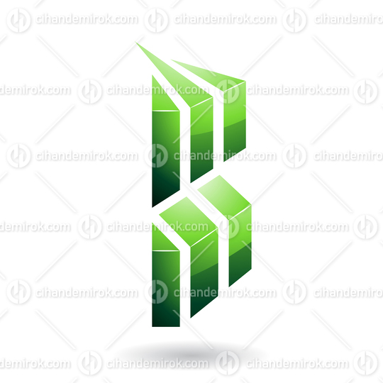 Green Glossy Embossed Striped Letter B Icon with Shadow