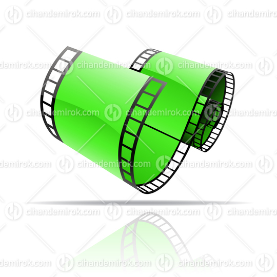 Green Glossy Film Reel Icon with Shadow and Reflection