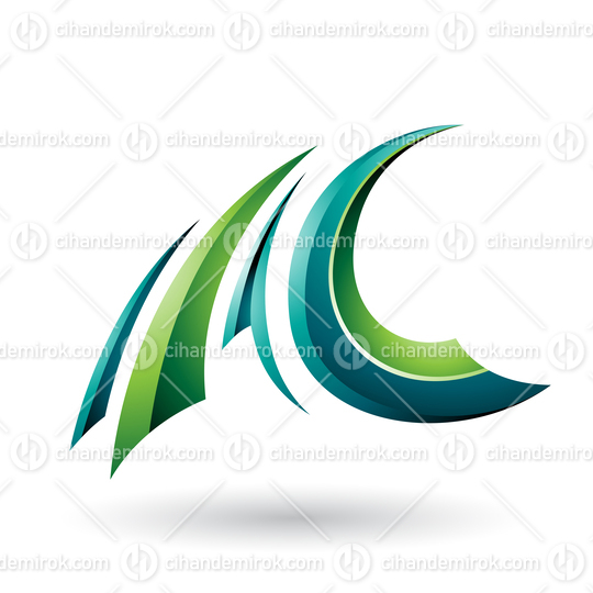 Green Glossy Flying Letter A and C Vector Illustration