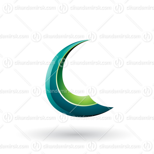 Green Glossy Flying Letter C Vector Illustration