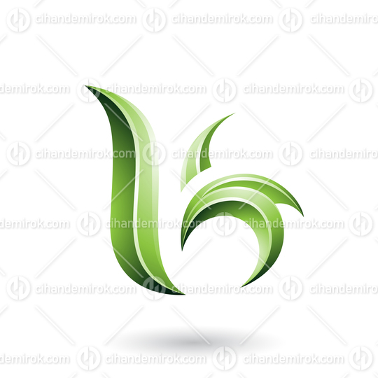 Green Glossy Leaf Shaped Letter B or K Vector Illustration