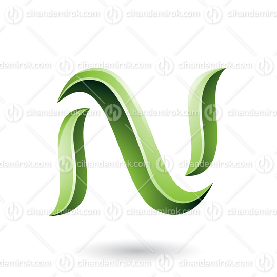 Green Glossy Snake Shaped Letter N Vector Illustration