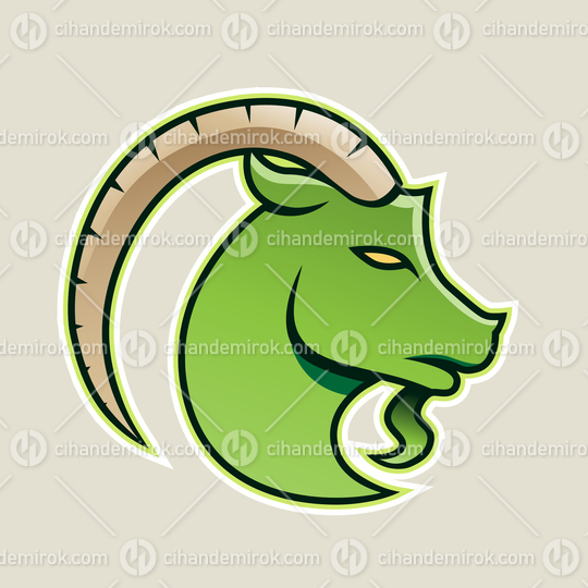 Green Goat with a Long Horn Icon Vector Illustration