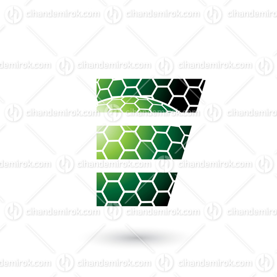 Green Letter E with Honeycomb Pattern Vector Illustration