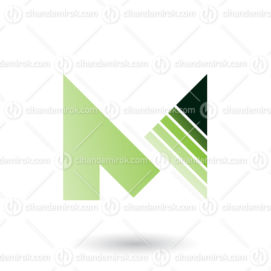 Green Letter M with a Diagonally Striped Triangle