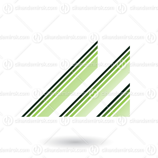 Green Letter M with Diagonal Retro Stripes Vector Illustration