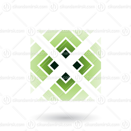 Green Letter X Icon with Square and Triangles Vector Illustration