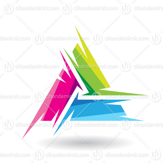 Green Magenta and Blue Shaded Rough Triangle Design for Letter A