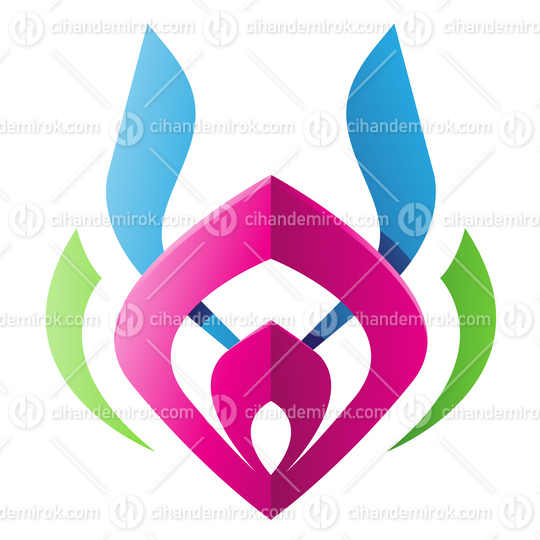 Green Magenta and Blue Tribal Symbol with Blade Like Edges