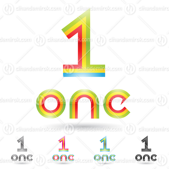 Green Red Yellow and Blue Abstract Logo Icon of Number 1 with Stripes