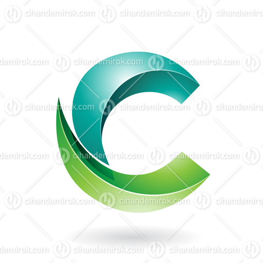 Green Shiny Melon Slice Shaped Letter C Icon