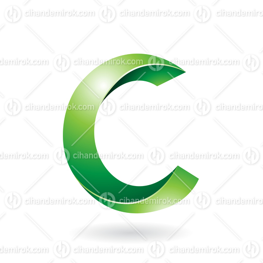 Green Shiny Twisted Letter C Icon with a Shadow