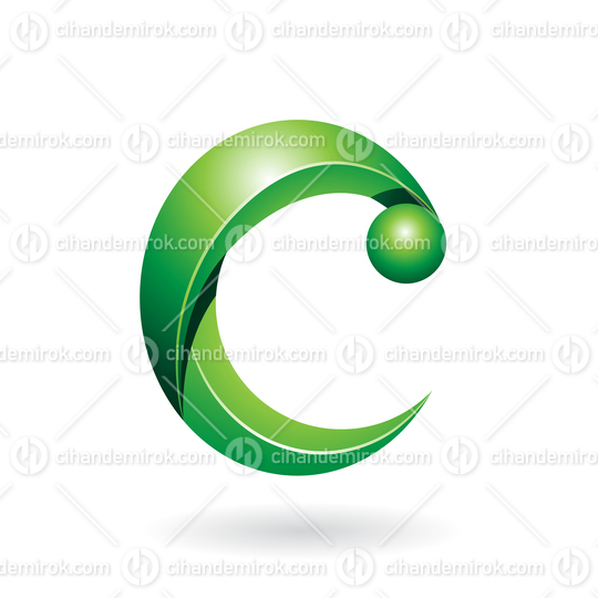 Green Shiny Two Piece Letter C with Pom Pom Shaped Tip