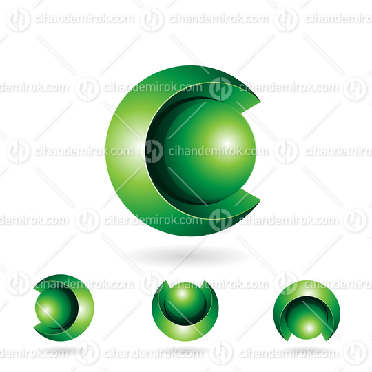 Green Spherical 3d Bold Two Piece Letter C Icon