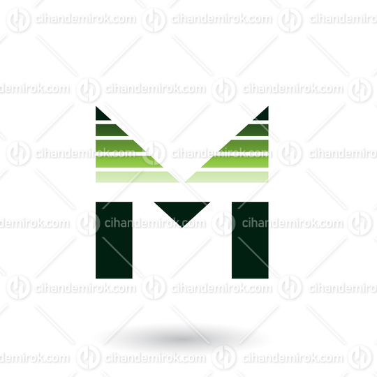 Green Spiky Letter M with Horizontal Stripes Vector Illustration
