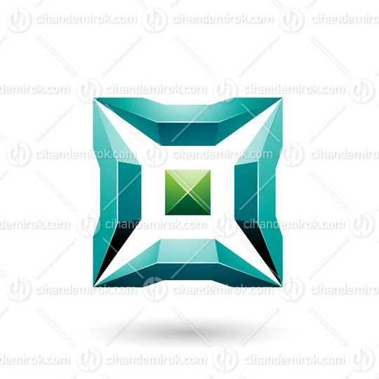 Green Square with 3d Glossy Pieces Vector Illustration