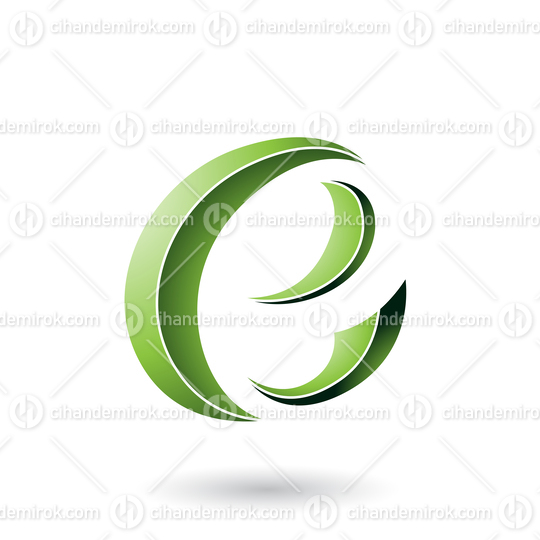 Green Striped Crescent Shape Letter E Vector Illustration