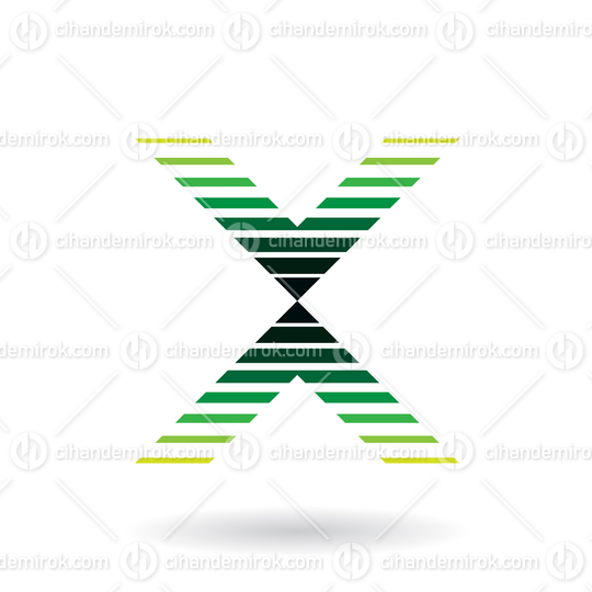 Green Striped Icon for Letter X Vector Illustration