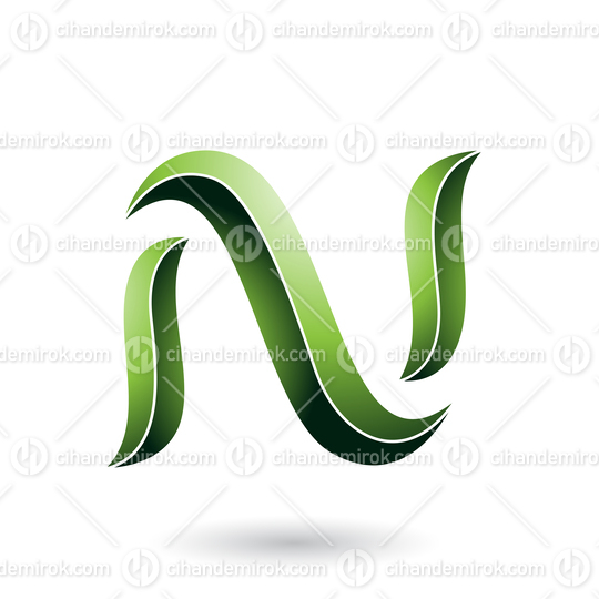 Green Striped Snake Shaped Letter N Vector Illustration