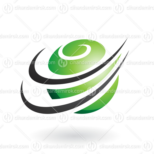 Green Swirly Sphere with Curvy Swooshed Lines