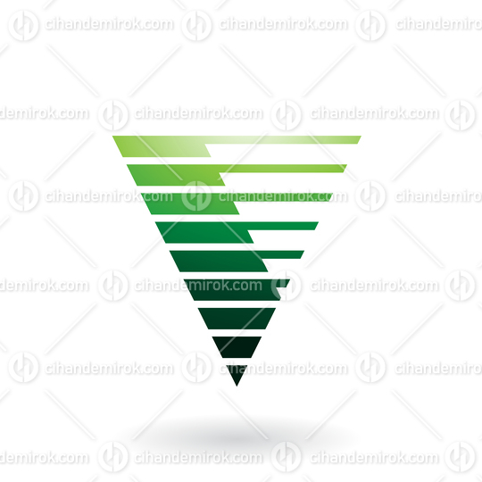 Green Triangular Icon for Letter V with Thin and Thick Horizontal Stripes 