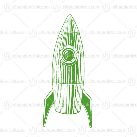 Green Vectorized Ink Sketch of Rocket Illustration