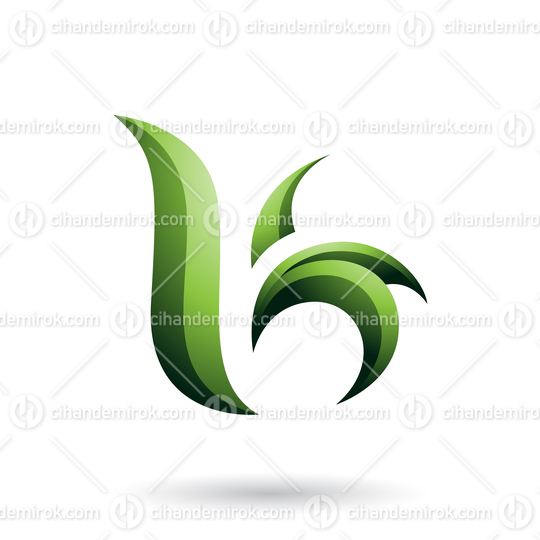 Green Wavy Leaf Shaped Letter B or K Vector Illustration