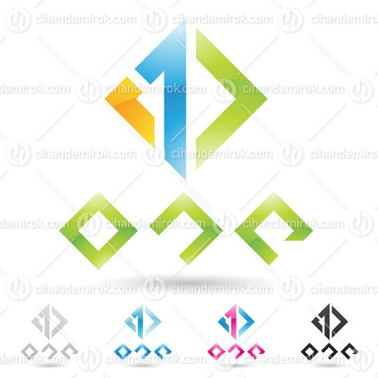 Green Yellow and Blue Abstract Logo Icon of Number 1 with a Square Frame