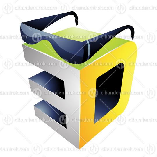 Green Yellow and Grey Cubical 3d Viewing Tech Symbol with Black 3d Glasses