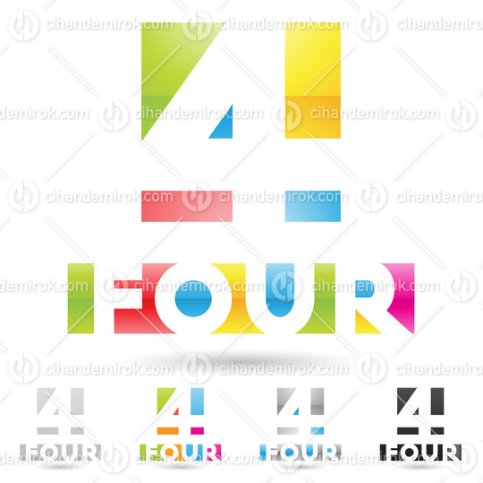 Green Yellow Pink and Blue Abstract Logo Icon of Number 4 with Negative Space 