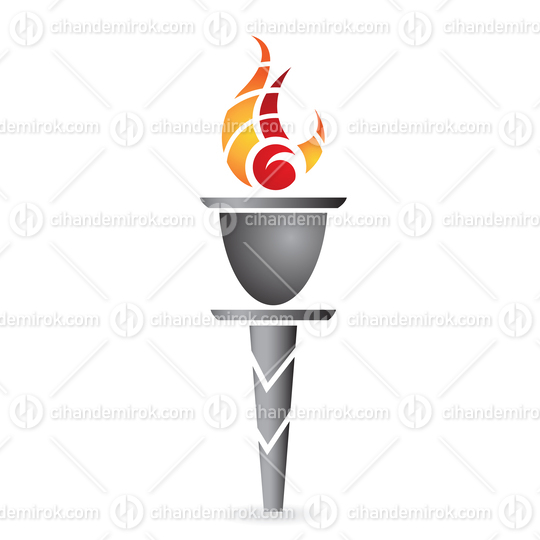 Grey Ancient Torch with Curvy and Round Fire Design