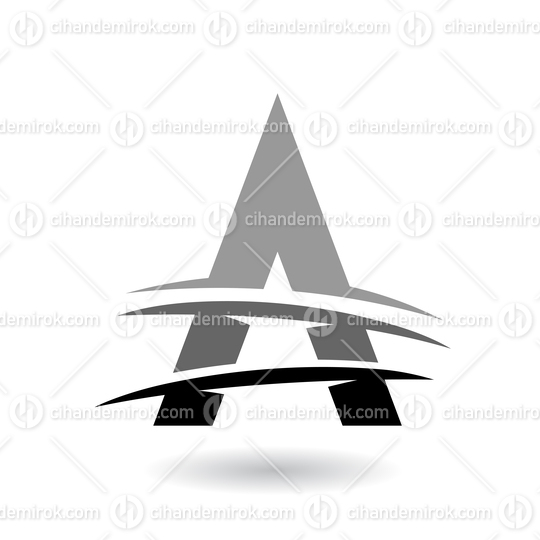 Grey and Black Triangular Letter A Icon with Three Swooshing Lines 