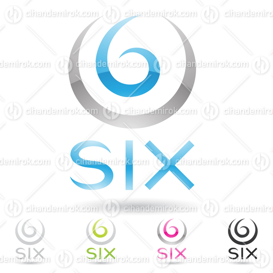 Grey and Blue Abstract Logo Icon of Number 6 with Thin Spiky Curves 