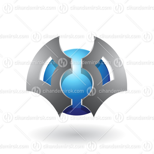 Grey and Blue Abstract Sphere with Futuristic Bat Shaped Blades