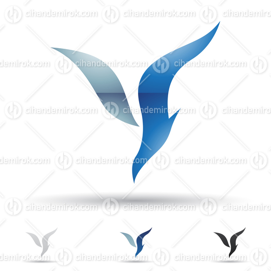 Grey and Blue Glossy Abstract Logo Icon of a Bird Shaped Letter Y