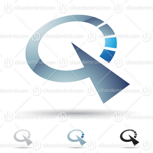 Grey and Blue Glossy Abstract Logo Icon of Clock Like Letter Q