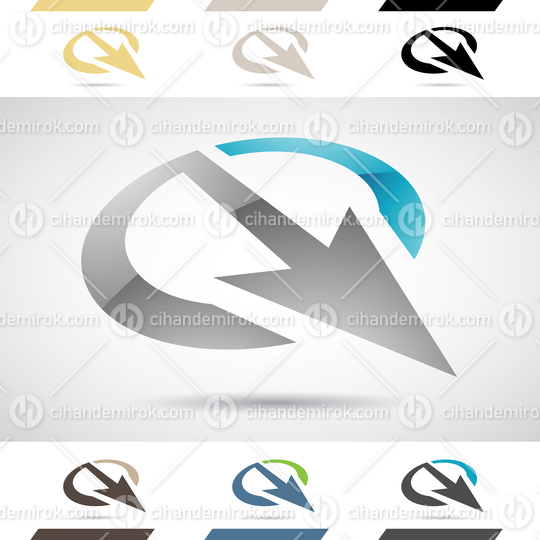 Grey and Blue Glossy Abstract Logo Icon of Letter Q with an Arrow 