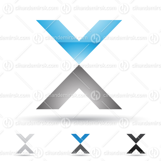 Grey and Blue Glossy Abstract Logo Icon of Letter X with Facing Arrows