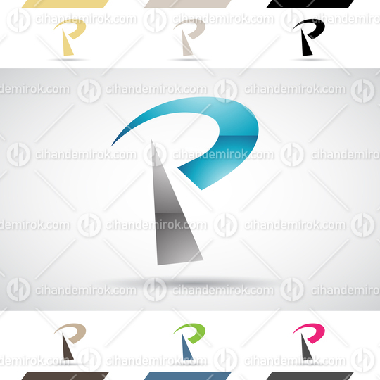 Grey and Blue Glossy Abstract Logo Icon of Round Spiky Letter P